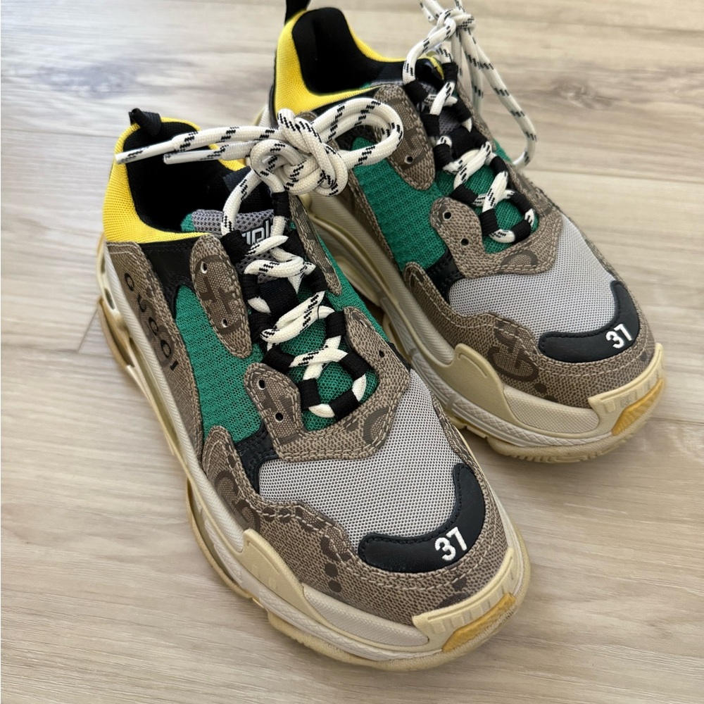 Chunky Multi-Color Sneakers with Green Panels